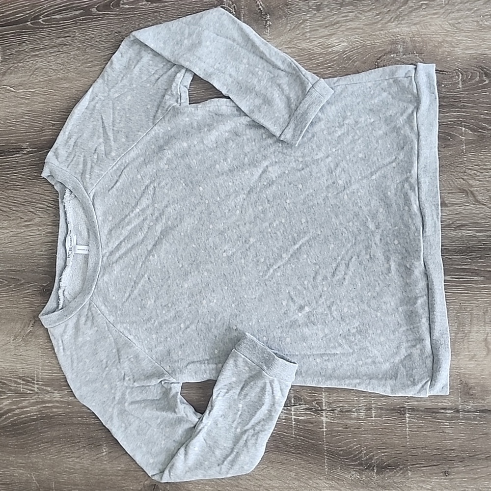 BCBGENERATION Terry Cloth Heathered Grey Polka Dot Sweatshirt XS